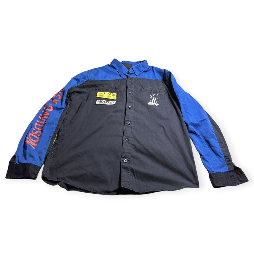 Harley-Davidson Racing Long Sleeve #1 Victory Size XL Blue Black Shirt Rare VTG